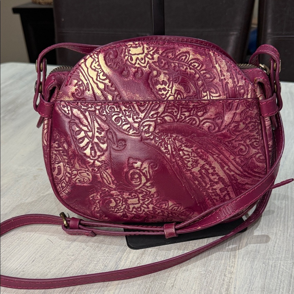 Patricia Nash Burgundy and Cream Crossbody Bag-EUC